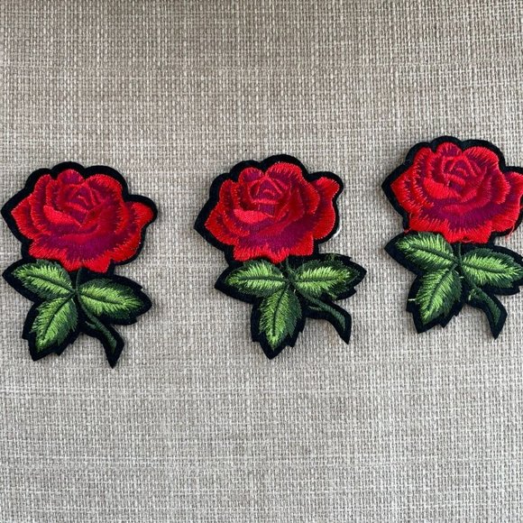 Flower Patches Iron On Red Roses Floral Embroidery Patches for Clothes lot of 3 - Picture 4 of 11